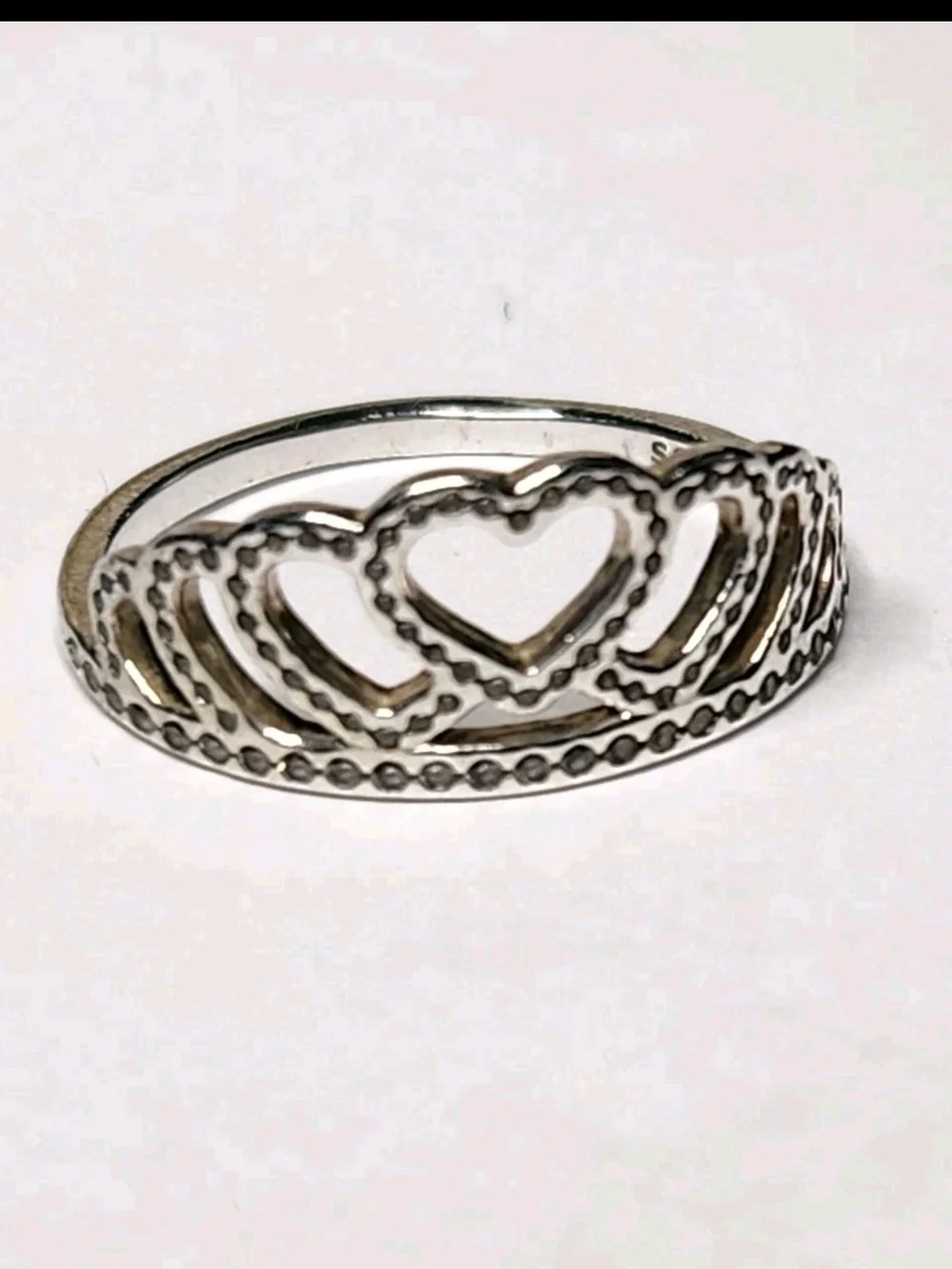 Pandora Delicate Sparkling Heart Tiara .925 ALE Sterling Silver Ring Size 8.5